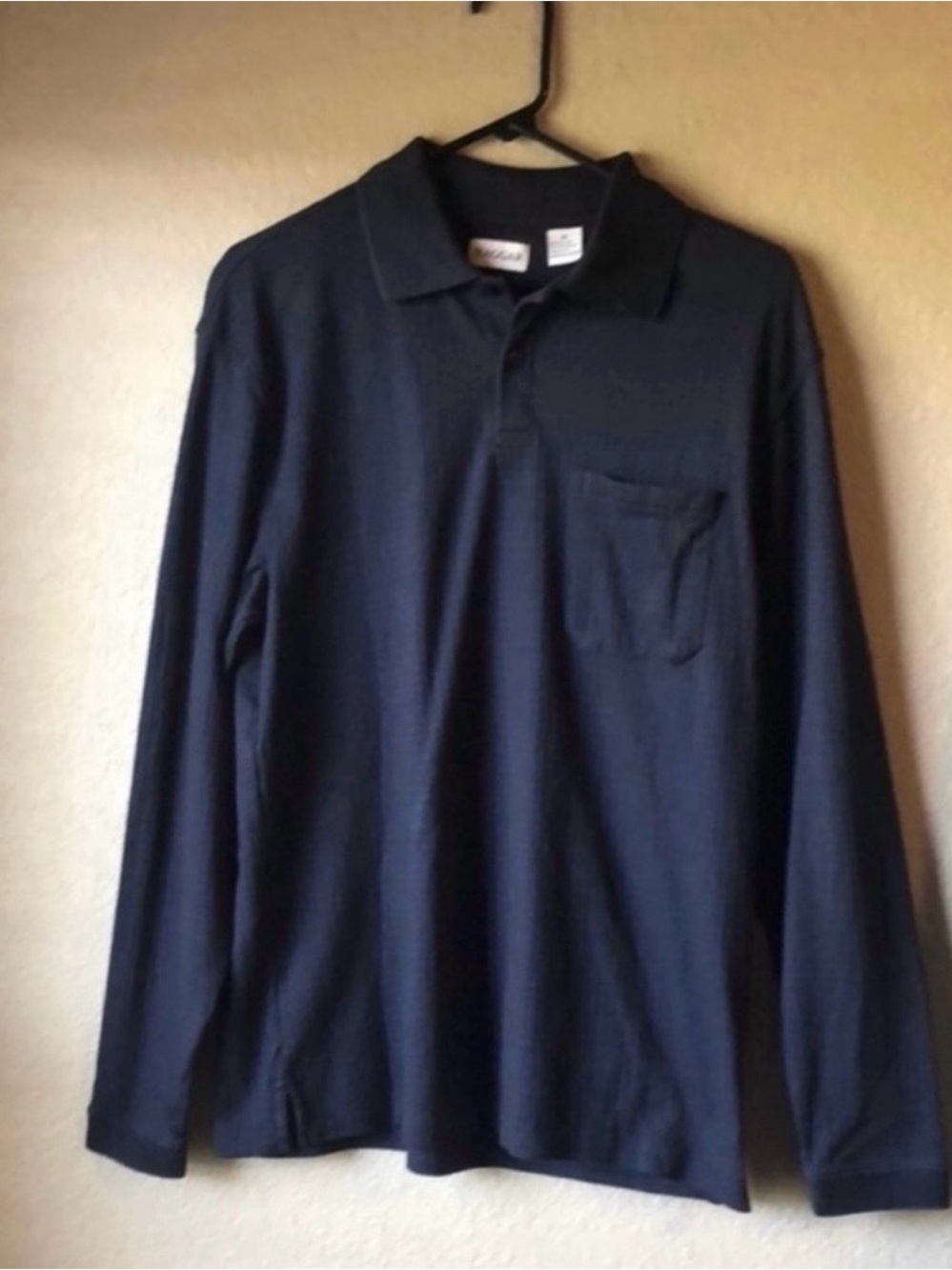 Haggar Shirt Men’s Polo Blue Long Sleeve Collared Polo Golf Casual Top Sz M